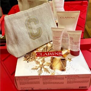 Clarins Skincare Set with Cream and Red Accents